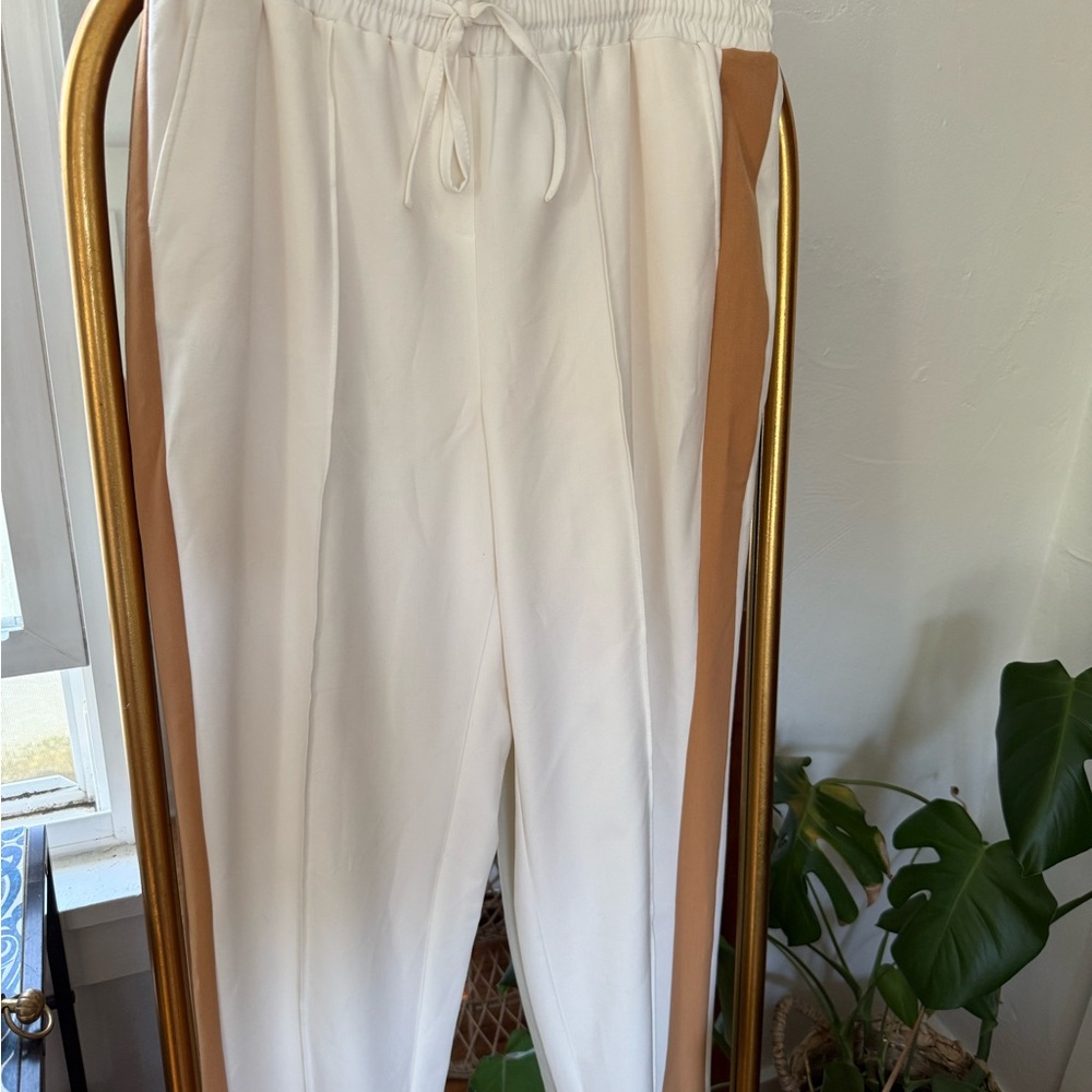 NWT Stylish White and Tan Track Style Dress Pants